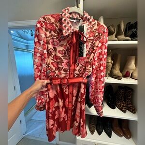 NWT! Knee length button down dress.  Satin burgundy colors!